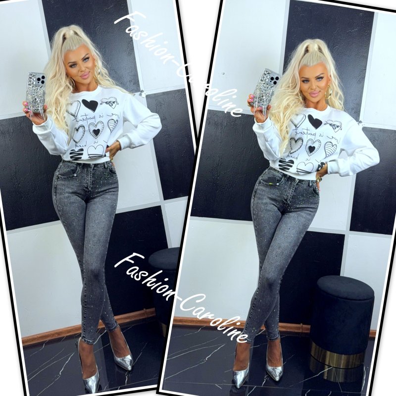 Spodnie jeans czarne cieniowane z cyrkoniami	  XS, S, M, L, XL     B738