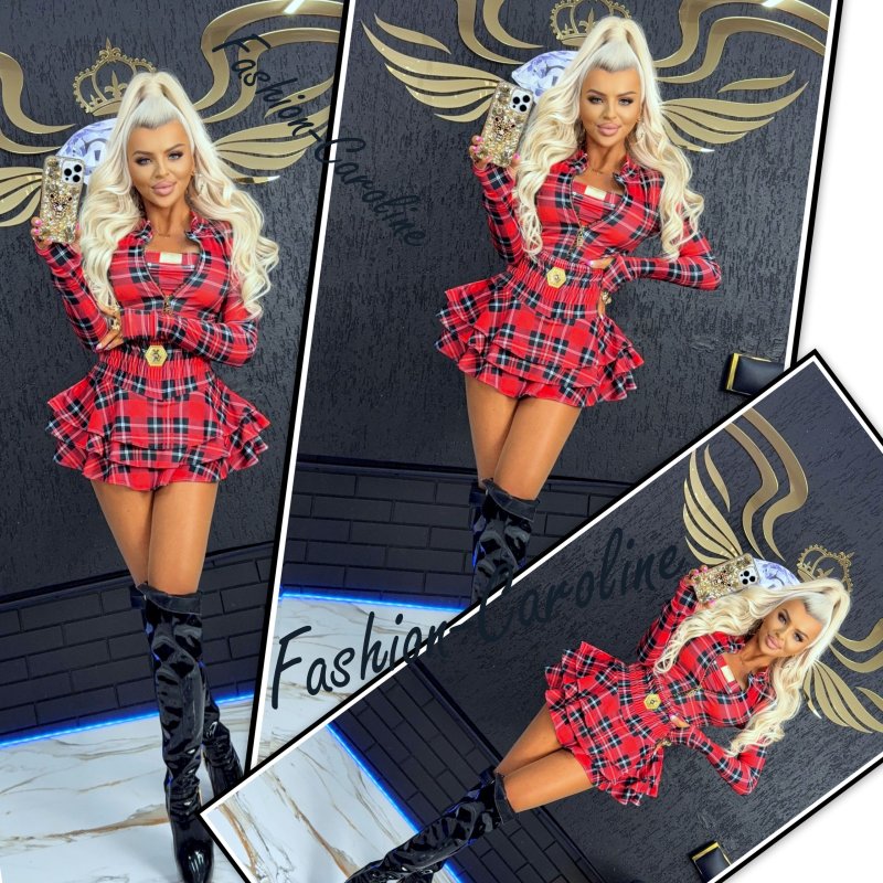 Bluzka/bluza czerwona krata, welurowa, zapinana na zamek, stójka XS/S  S/M C469