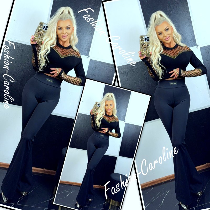 Bluzka czarna góra i rękawki powycinane, złote cyrkonie	B633