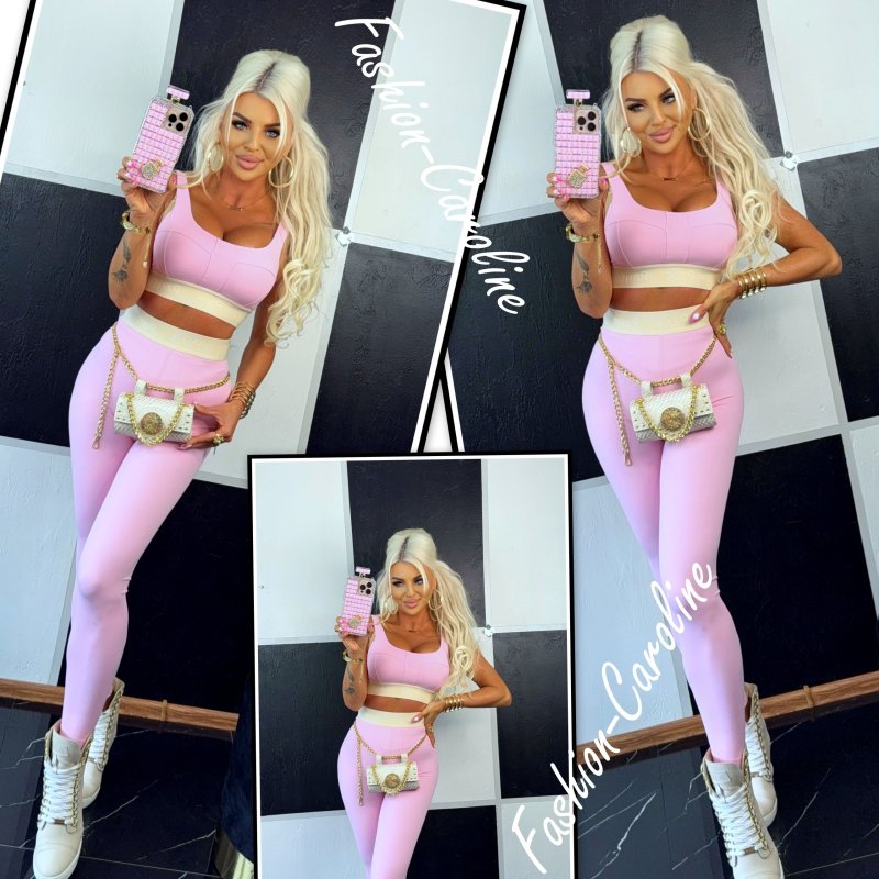 Komplet jasny róż top z beżem plus legginsy	 S/M,  M/L   A951