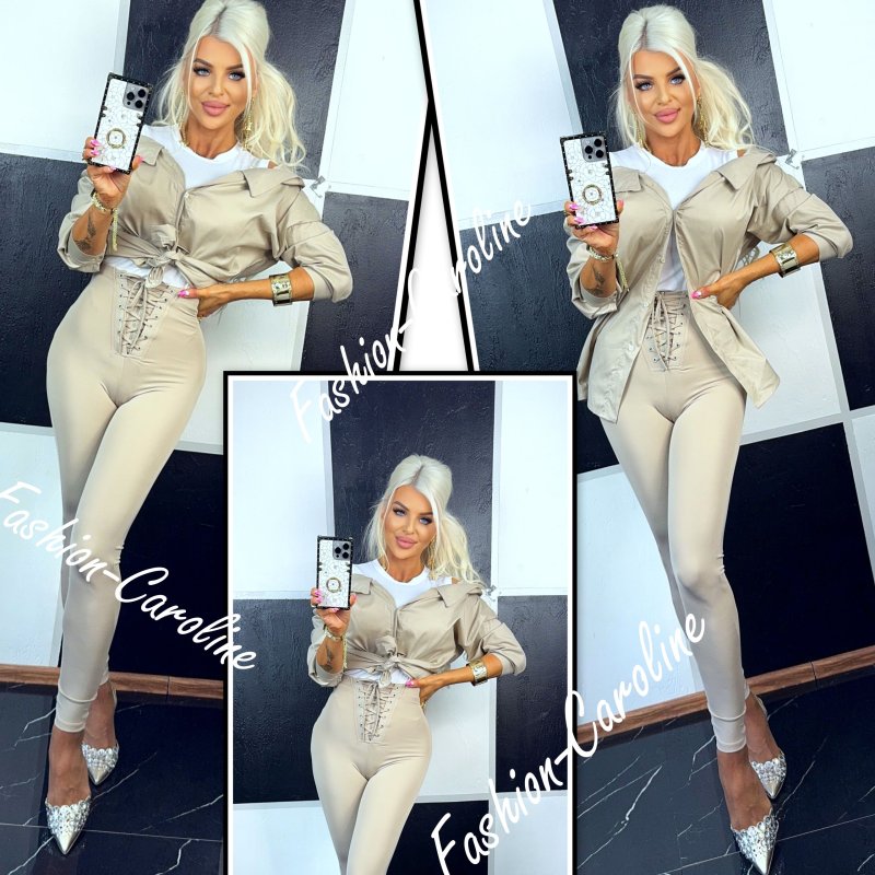 Legginsy beżowe , przód wiązanie	   S/M,  M/L