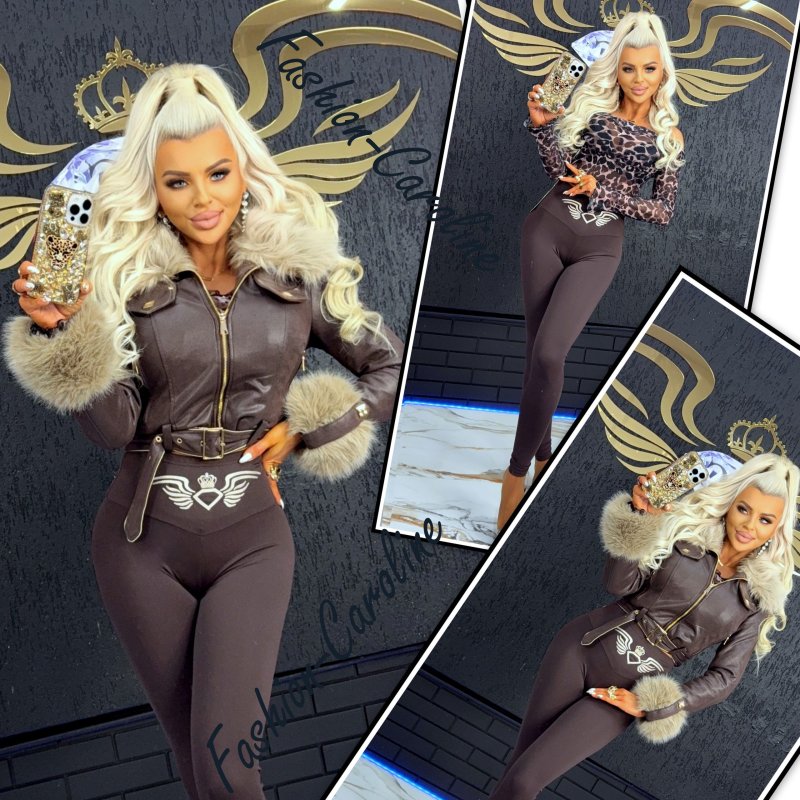 Legginsy czekoladowe, pas złote logo F-C, skrzydła  XS/S,  M/L C403