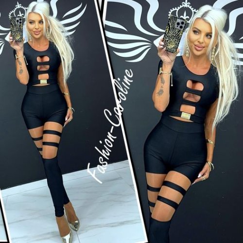 Legginsy czarne, nogawki powycinane, paseczki , tył marszczony  XS/S, S/M