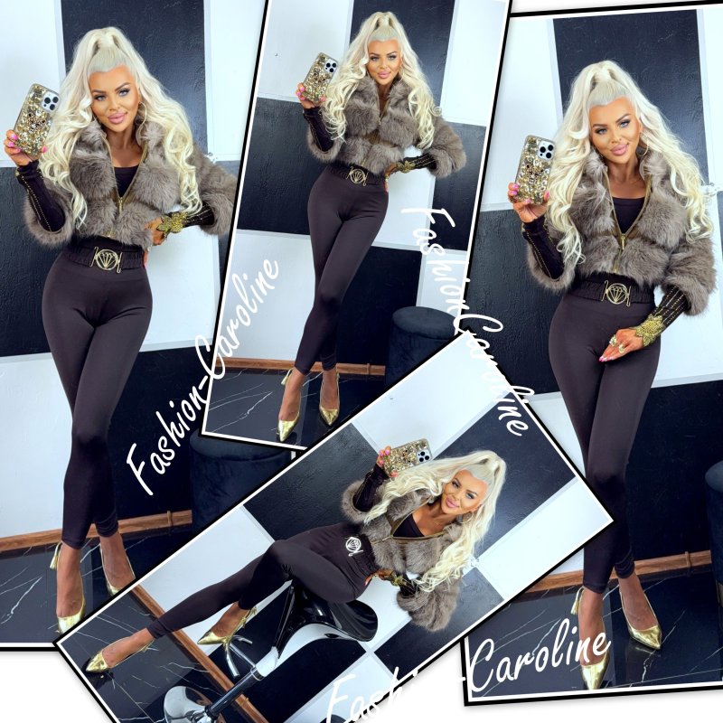 Futerko cappuccino łączone ze skórą, odpinane rękawy, kaptur XS, S,  M    C155