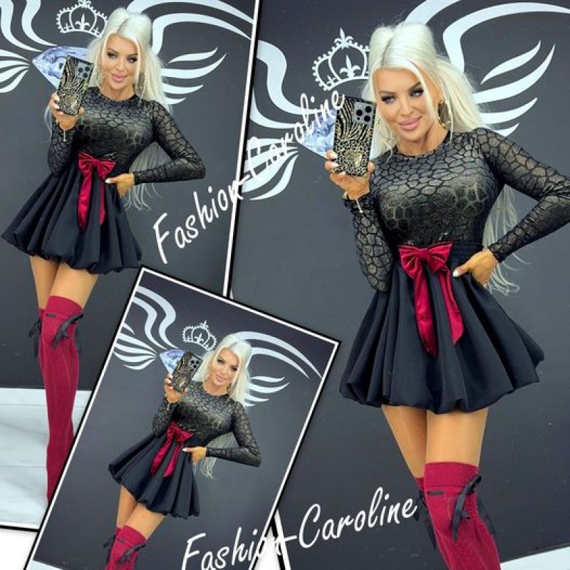 Spódniczka czarna bombka, bordowa kokarda	  S/M,  M/L