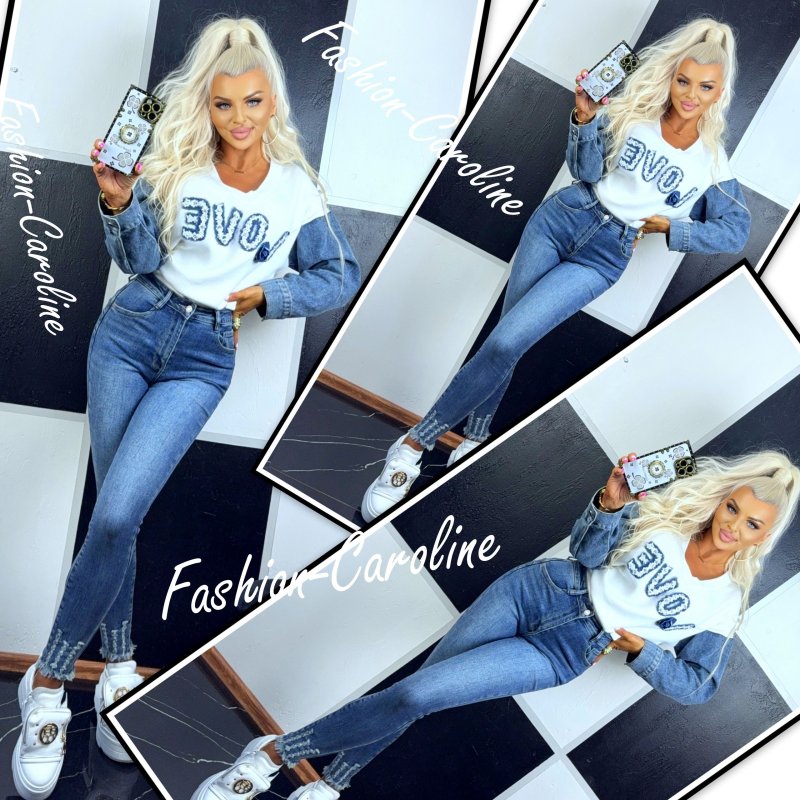 Spodnie jeans niebieskie cieniowane dół z szarpaniem XS, S, M, L, XL B995